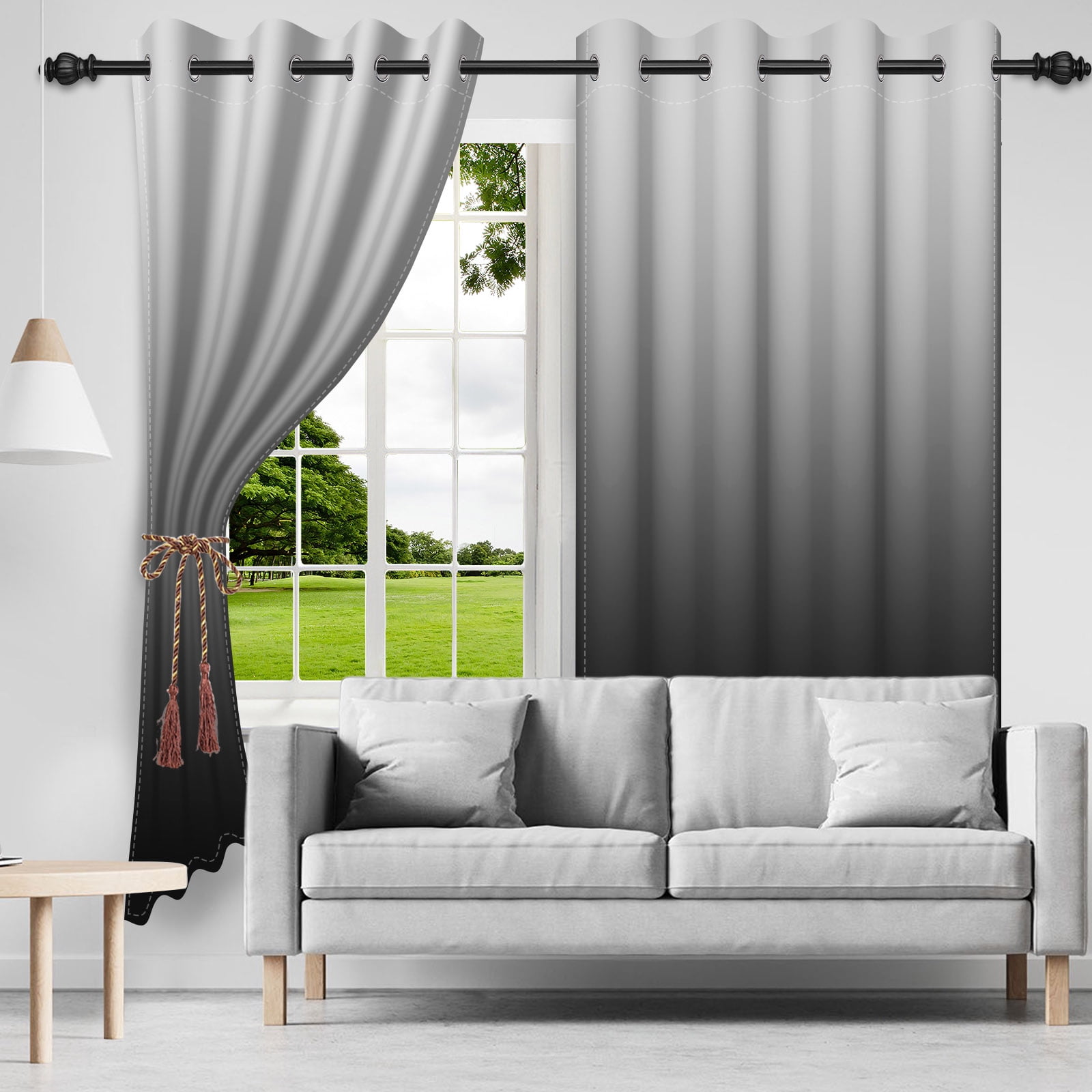 Nanqianyi Black Ombre Blackout Curtains with Grommet, Room Darkening Window Drapes for Living Room/Bedroom,2 Panels, 42x84 inches
