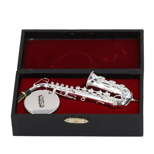 Adornos de saxofón alto, mini saxofón, instrumento musical, regalo con base de caja de 14 cm