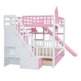 thumbnail image 3 of BELLEMAVE Kids Castle Bunk Bed with Storage Drawers, Shelf, Slide and Safety Guardrail, Full over Full Bunk Bed with Stairs, Castle Bunk Bed/Playhouse Bed for Girls, Boys, Kids(Pink), 3 of 9