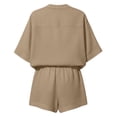thumbnail image 6 of AHTJRT Women's 2 Piece Shorts Set Casual Cotton Linen Outfits V Neck 3/4 Sleeve Tops Summer Shorts Lounge Set Coffee S, 6 of 10