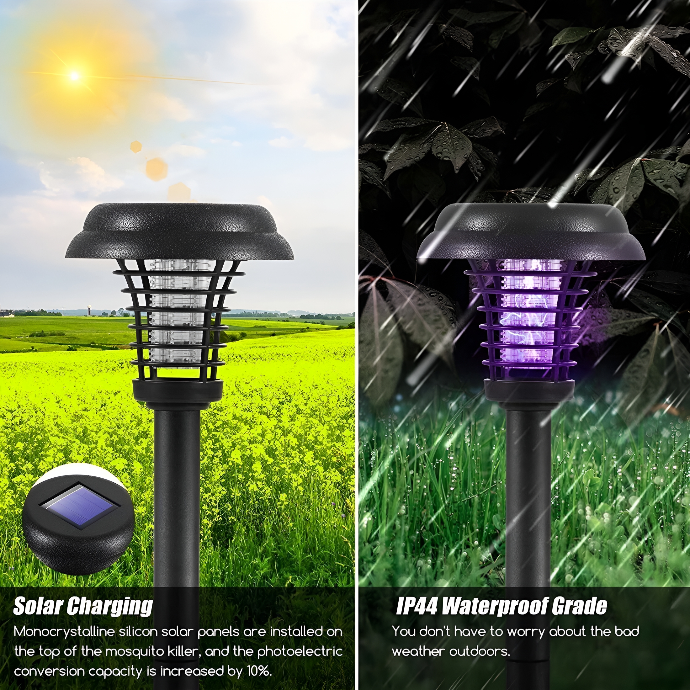 HIBIBUD 4PCS Solar Powered Zapper Lamp Light Outdoor Mosquito Fly Bug Insect Killer Trap Garden for Home Daily Life