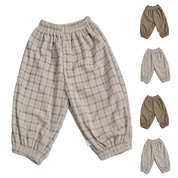Loopsun Kids Boys Girls Pants 1 to 12 Years Corduroy Fleece Plaid Elastic Pockets Sweatpants