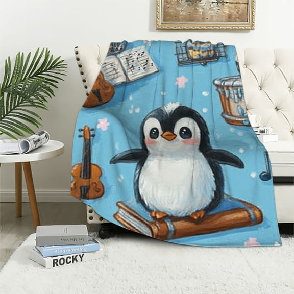 Patifu Cute Penguin Blanket,Cute Penguin Gifts for Kids,Cute Penguin Throw Blanket,Plush Lightweight Flannel Quilts for Bedroom Sofa Living Room Decoration, 40x50in