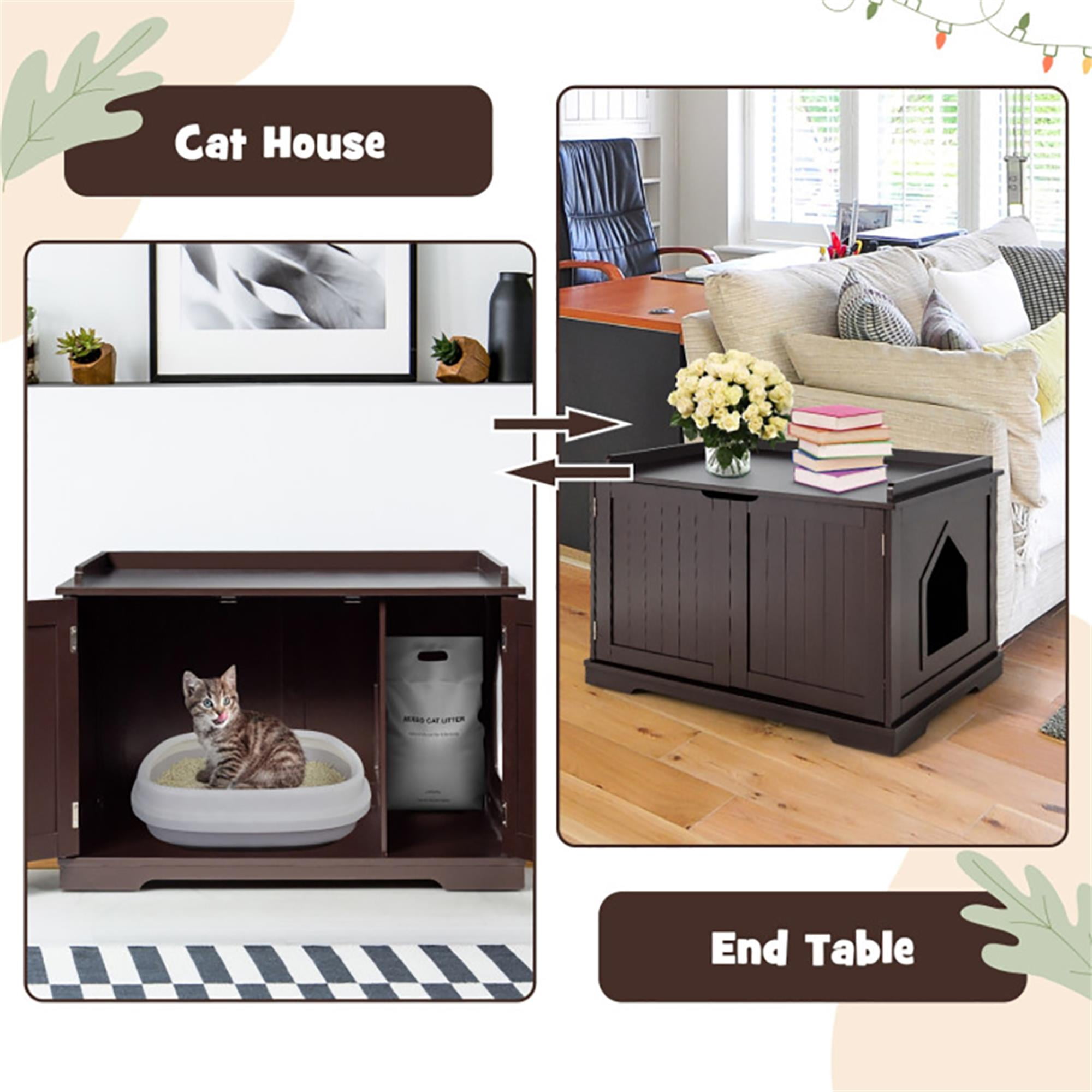 Kadyn 29" Cat Litter Box Enclosure with Double Doors for Large Cat and Kitty, Hidden Cat House Washroom Furniture, Brown