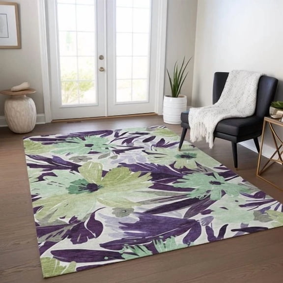 Machine Washable Indoor/ Outdoor Modern Floral Chantille Rug