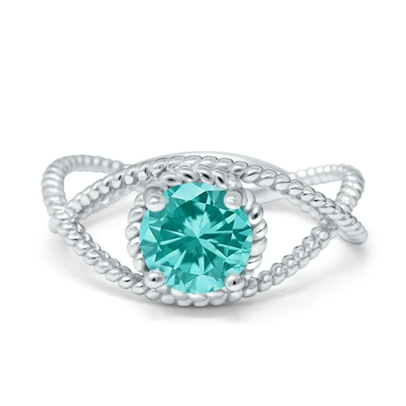 Braided Cable Split Ring Paraiba Tourmaline CZ 925 Sterling Silver Size 5