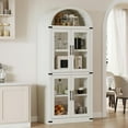 thumbnail image 2 of Arched Bookshelf with Doors Farmhouse Bookcase 15.83in Depth Display Storage Shelves 71.4in Tall Wooden Display Cabinet Rounded Bookcases for Living Room, Kitchen, Office (White), 2 of 7