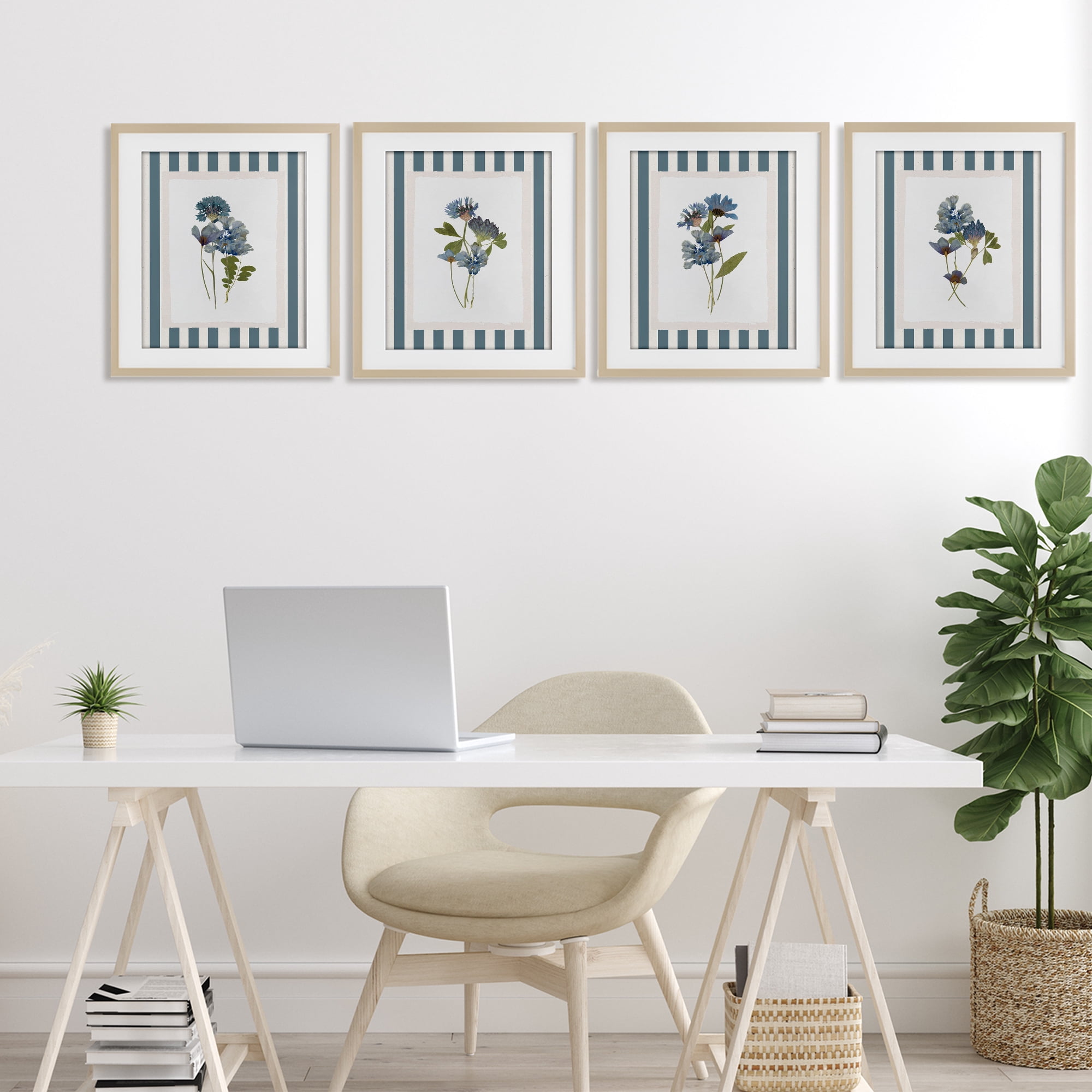 Stupell Industries Summer Memory Florals 4 Piece Birch Framed Print Under Glass Set, design by Val Rhodes