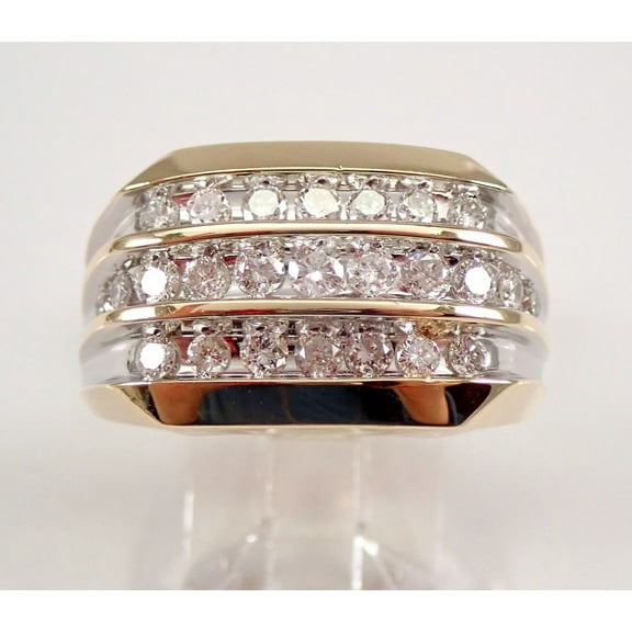 3Ct Round Cut Real Moissanite Men's Anniversary Ring 14K Yellow Gold Plated Silver
