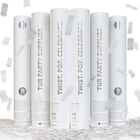 White Biodegradable Confetti Poppers Confetti Cannon | 6 Pack | Party Poppers Decoration for Wedding Exit, Graduation, Birthday | Wedding Party Favors | Launches 25 ft | 12 inch | TUR Party Supplies