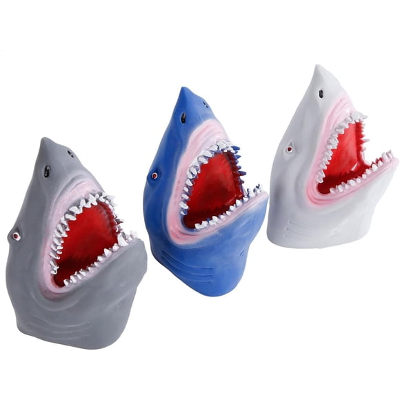 Juego de 3 guantes de marioneta de tiburón de goma suave, modelo animal realista, brazo de tiburón (estilo vendedor ambulante)