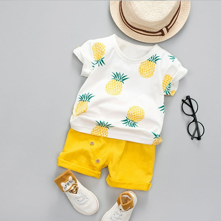 ZMHEGW Toddler Outfits For Girl Baby Kids Boys Pineapple T-Shirt Tops Solid  Short Casual Set 