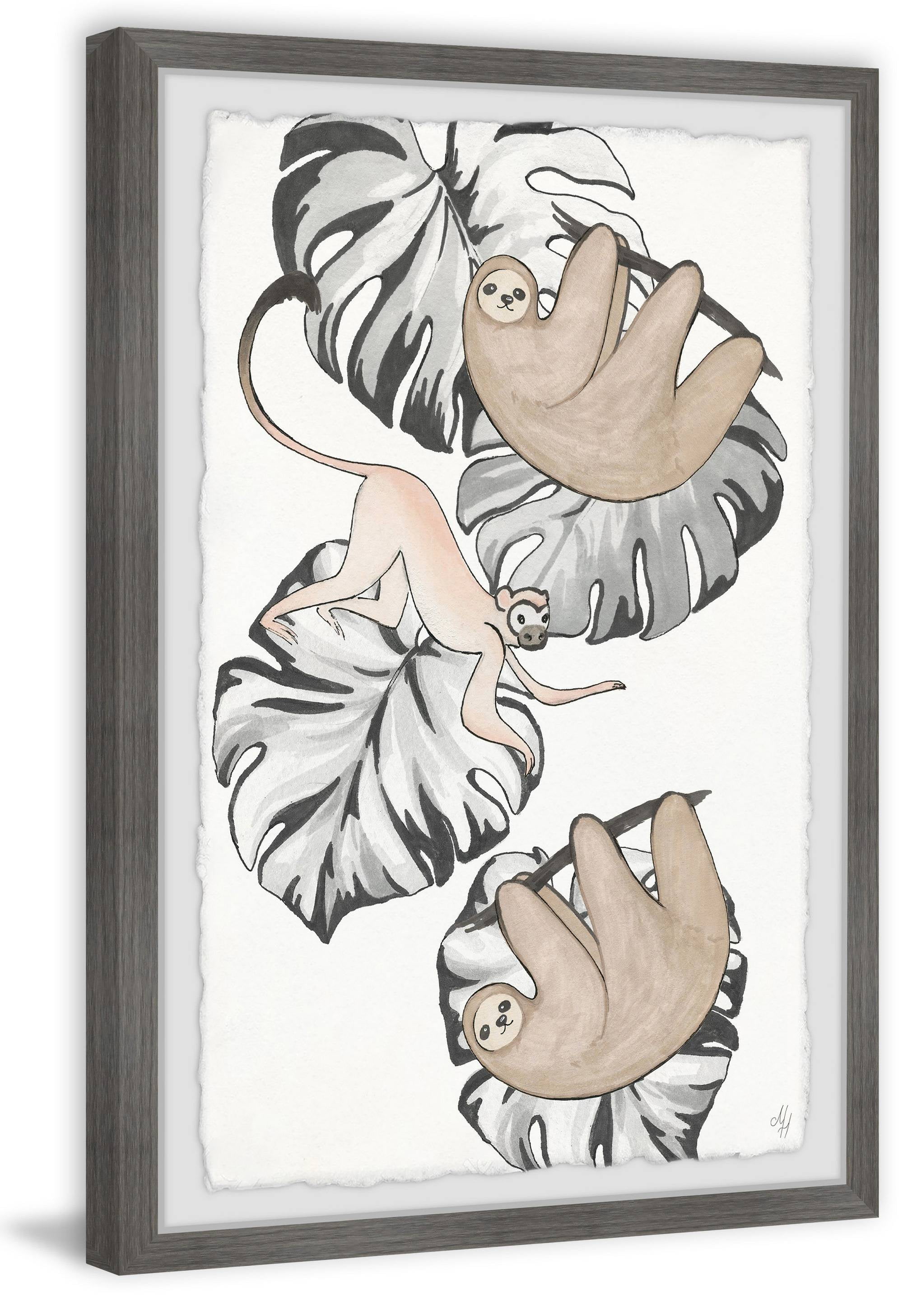 Marmont Hill Monkey and Sloths Palms Framed Wall Art