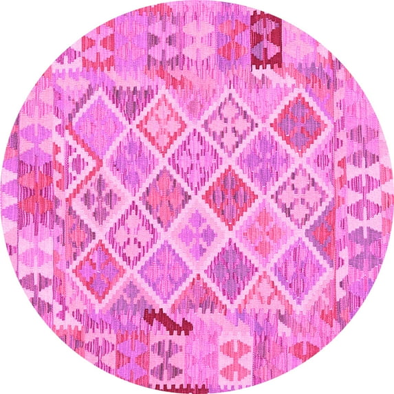 Ahgly Company Indoor Round Abstract Pink Contemporary Area Rugs, 6' Round