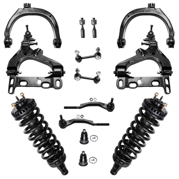 Detroit Axle - Front End 14pc Suspension Kit for Chevy Trailblazer EXT GMC Envoy XL XUV Buick Rainier Ascender Saab 9-7X, 4 Control Arms 2 Ball Joints 2 Sway Bars 4 Tie Rods 2 Struts Replacement