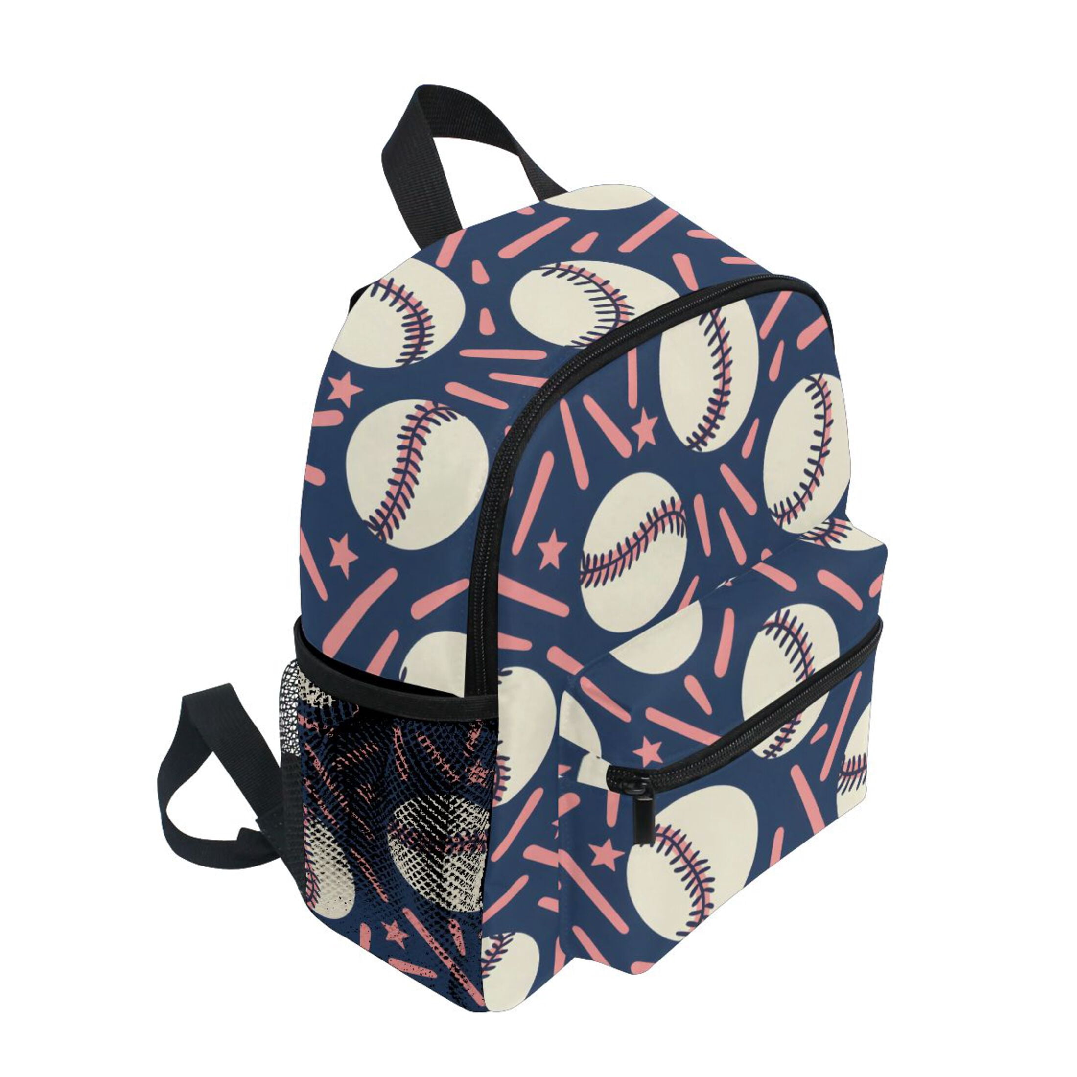 Navy Baseball Confetti Pattern Mini Backpack Cute Small Backpack with Chest Strap and Whistle Ages 3-8