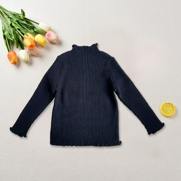 YWDJ Girls Velvet With Collar Long Sleeve Tiered Ruffle Tunic Knitted Top Suitable For 1-10 Years Black 5Y