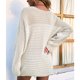 thumbnail image 5 of Suéter de cuello redondo para mujer, Top de punto calado, suéter de manga Dolman, Jersey de punto informal suelto, 5 of 7