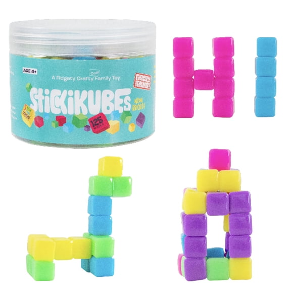 StickiKubes 125-Pack Neon, Sticky Mini Stacking Cubes, STEM Building Blocks