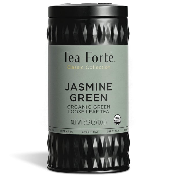 Tea Forté Jasmine Green - Té Verde Orgánico Perfumeado con Flores de Jazmín (Lata Ecológica para 35-50 Tazas)