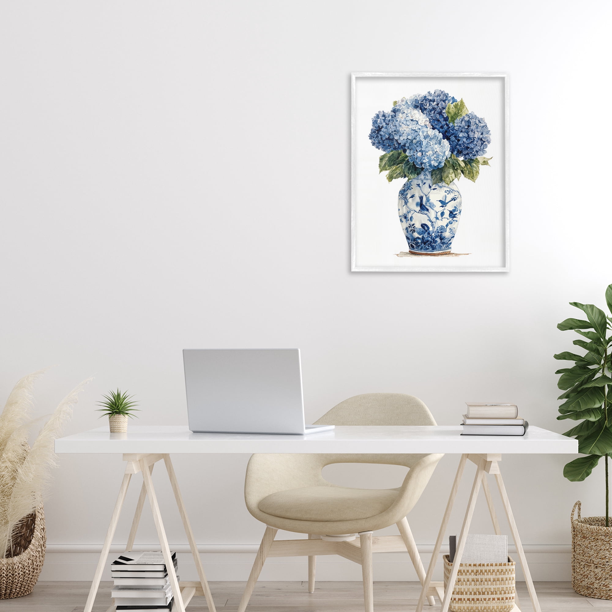 Stupell Industries Blue Hydrangeas in Porcelain White Framed Giclee Art, design by Imagine It Images