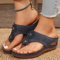 thumbnail image 3 of Rokment Womens Orthopedic Arch Support Flip Flops 2026 Summer Beach Casual Flower Leather Platform Wedge Thongs Slip on Backless Dress Sandals with Massage Sole Blue Size 9, 3 of 5