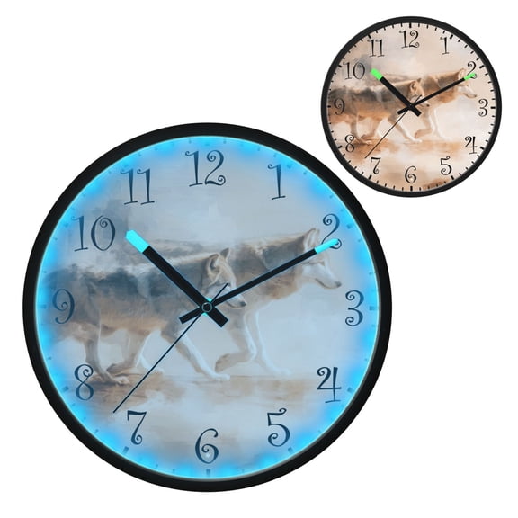 Voice Activated Clock with Glow Light 12 Inch Large Silent Wall Clock Battery Operated for Home Decor Abstract Wild Animals