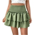 thumbnail image 2 of Byworldtasic Womens Solid Color Skirts Women's High Waist Ruffle Mini Skirt Cute Tiered Short Skirt with Shorts, 2 of 9