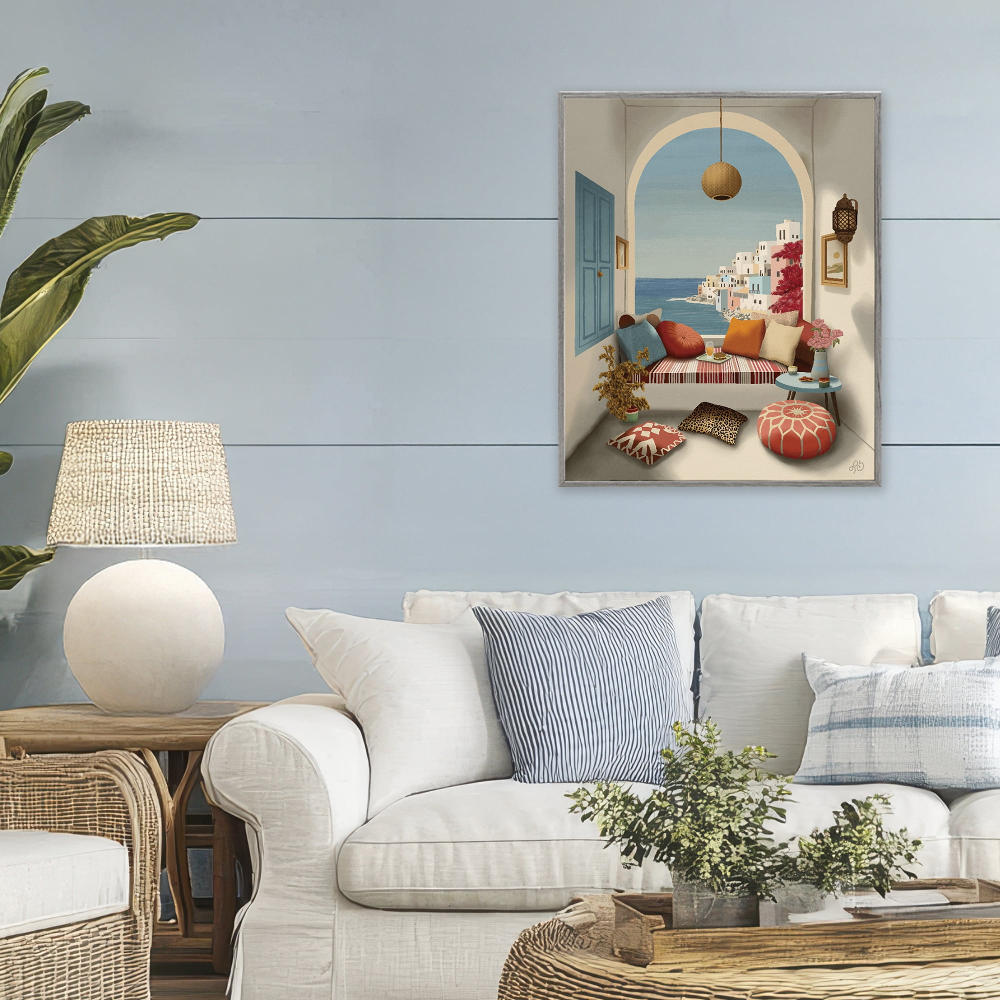 Stupell Industries Mediterranean Seaside Window View Gray Framed Giclee Art, design by Lisa R Dumm
