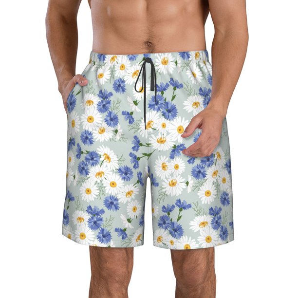 Fotbe Daisies Flowers Trajes de Baño Estampados para Hombre, Shorts de Verano de Secado Rápido, Ropa de Playa, Bañadores-3X-Large