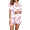 thumbnail image 1 of Jamicy Pyjama Mignon Femme Mode Décontractée Imprimé T-Shirt à Manches Courtes à Col à Revers avec Short Ample Confortable Ensemble de Pyjama pour la Maison, 1 of 3