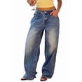 thumbnail image 2 of Women Y2k Low Rise Baggy Jeans Loose Fit Boyfriend Straight Wide Leg Jeans Trendy Stretch Long Denim Pants Blue L, 2 of 10