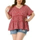 thumbnail image 1 of Blusa de mujer plus size Agnes Orinda, estilo boho, con flores, escote en V, mangas con volantes, blusas tipo babydoll en capas, 1X rojo y verde, 1 of 6