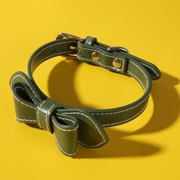 Yidarton Pet bow PU wear-resistant anti-bite dog and cat collar Green