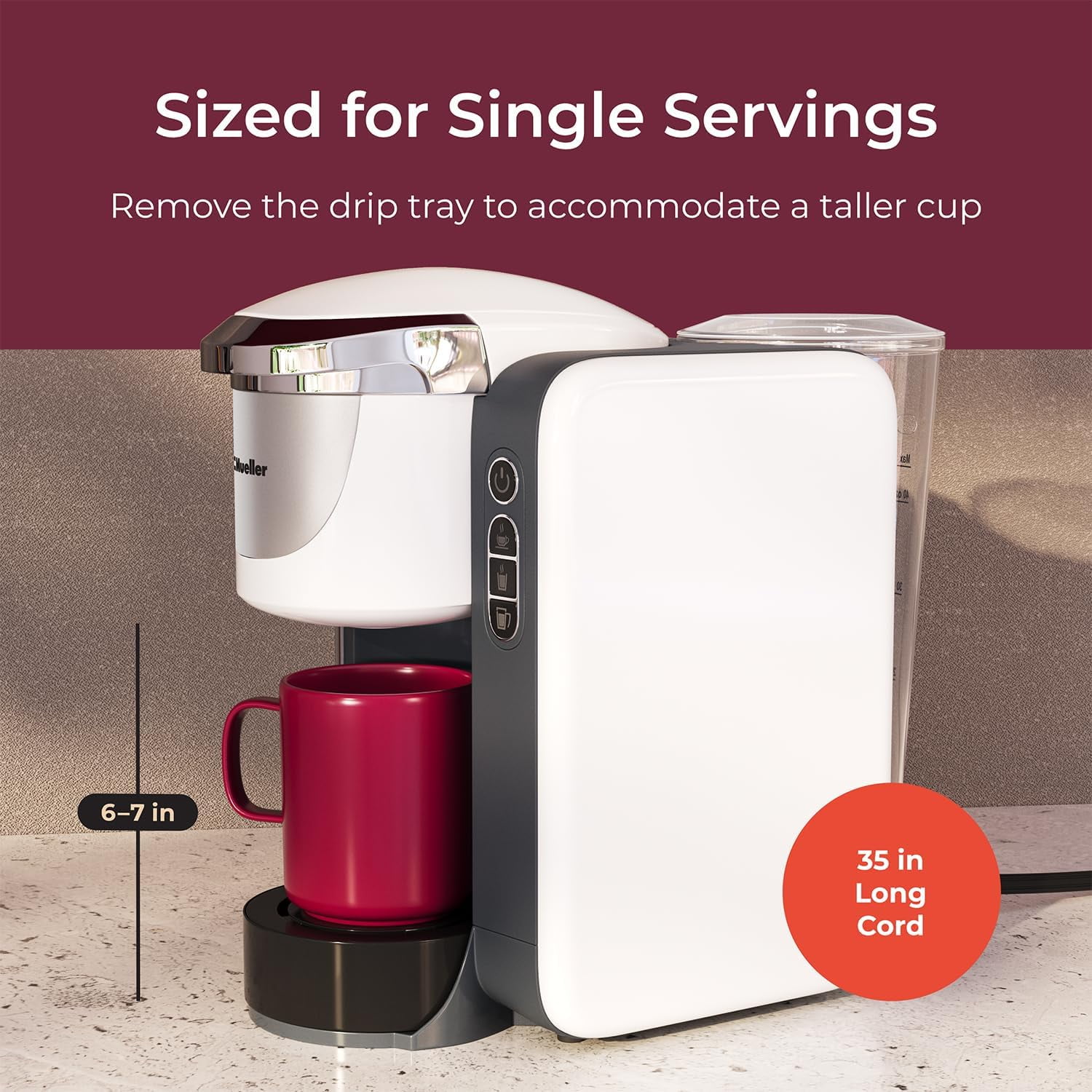 Mueller Single Serve Pod Compatible Coffee Maker Machine With 4 Brew Sizes,  Rapid Brew Technology with Large Removable 48 oz Water Tank 