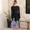 thumbnail image 4 of Women's Christmas Printed Fashionable Loose Round-Neck Dress, Holiday Print, Casual Wear, Retro Style, Comfort Fit, Everyday Dress, Festive,Purple,S, 4 of 5