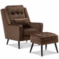 thumbnail image 3 of Mcombo Modern Accent Club Arm Chair, Velvet Upholstered with Lumbar Pillow for Living Room 4278 (Brown), 3 of 9