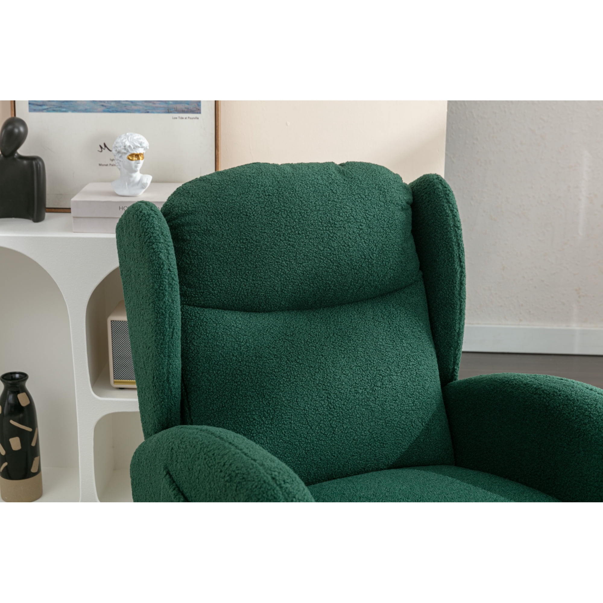 Rocking Chair Nursery,Teddy Fabric Uplostered Rocking Glider Chair with Side Pocket,Modern High Backrest Single Sofa for Living Room, Hotel, Bedroom, Baby Room,Green
