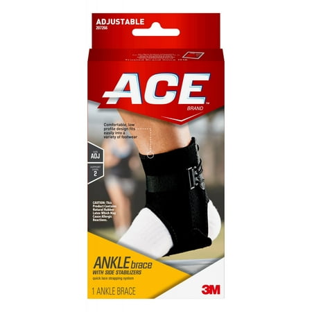 ACE Brand Ankle Brace with Side Stabilizers, Adjustable, Black,