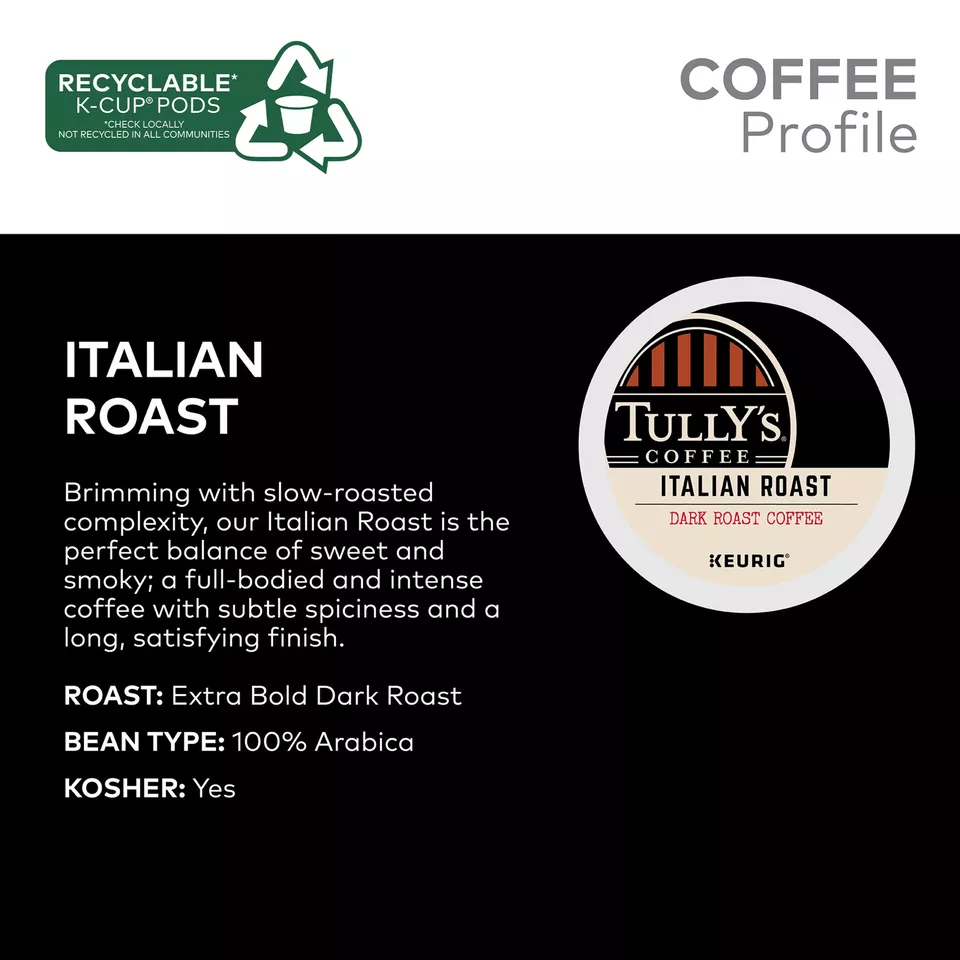 Tully's Coffee Italian Roast, 72 K-Cup Pod, Dark Roast