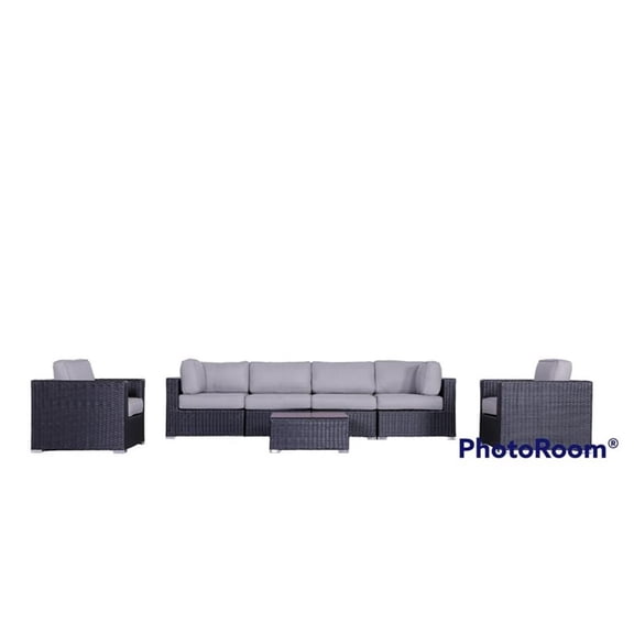 Living Source International 7-Piece Rattan Sectional Set with Cushions in Black