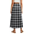 thumbnail image 6 of Women Plaid Print Long Skirts Summer Drawstring Waist Slimming Beach Elastic High Waisted Casual Maxi Skirts Black XL, 6 of 6