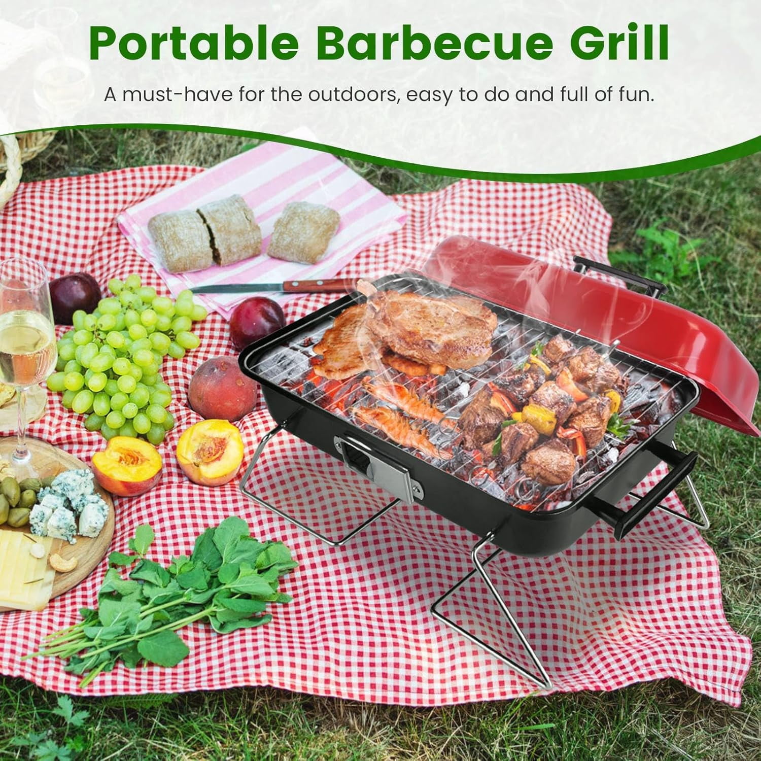 Foldable Charcoal Grill with Lid Lightweight Outdoor Cooking Mini