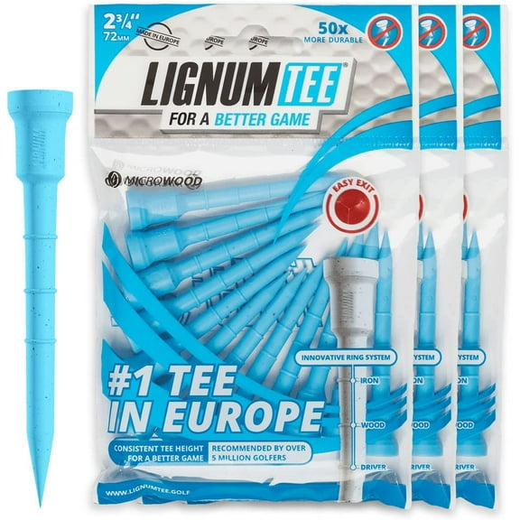 Lignum Tee - Classic Golf Tees - Driving Blue 72mm - 12 Pieces/bag (3-Pack)