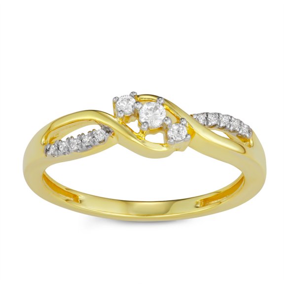 MyDiamondBox 1/6 cttw White Diamonds Criss Cross Shank Promise Ring Crafted in 10KT Yellow Gold Real Diamond Ring for Women, US5