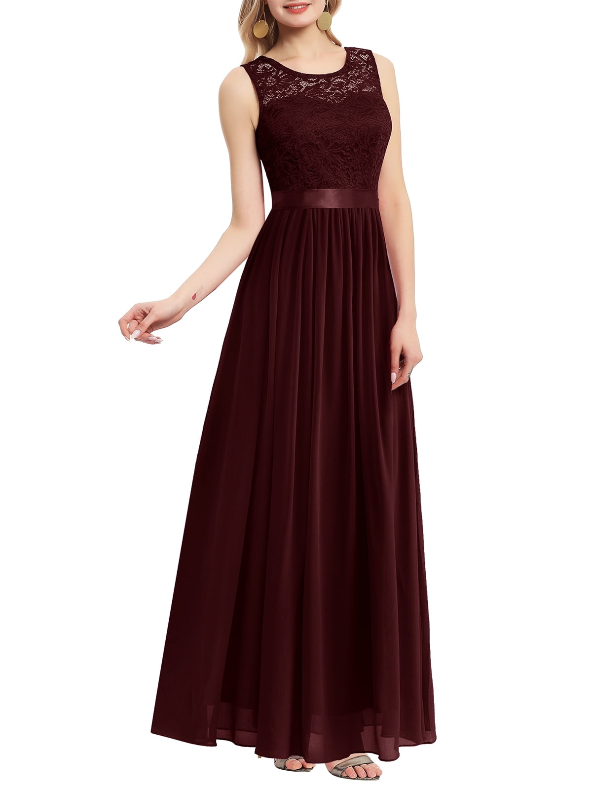 Dressystar Women Floral Lace Bridesmaid Dress Female Sleeveless FloorLength Formal Party Gown