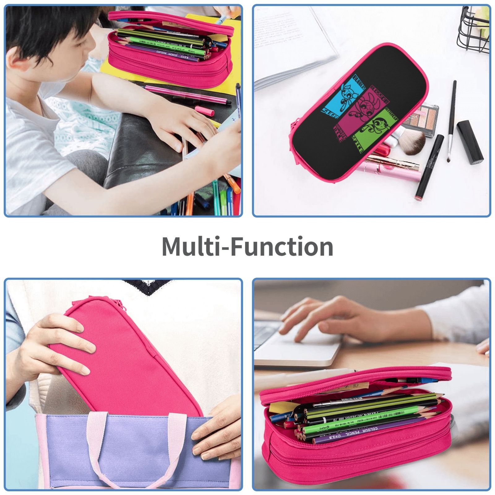 The Powerpuff Gi-rls Pencil Case Large Capacity Pencil Pouch Penbag Office Stationery Organizer Travel Makeup Bag Pink