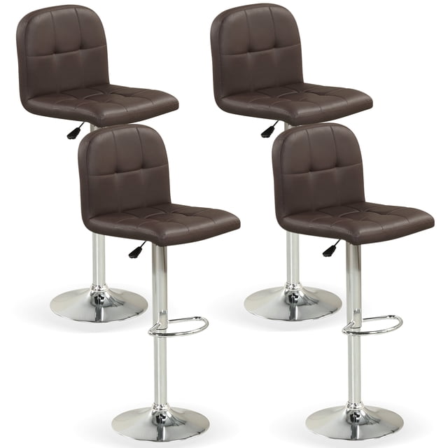 Gymax Swivel Bar Stools Set of 4 w/ Backrests Footrests & Metal Base for Kitchen Brown & Sliver