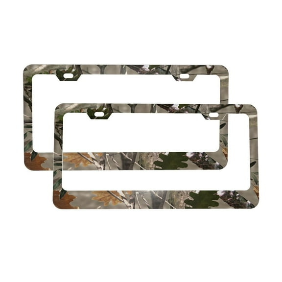 License Plate Frame With Screw Caps 2 Pack Car Plate Frame Front And Rear Rust-Proof Universal Car Tag Holder Realistic Forests Camouflage Pattern Tree