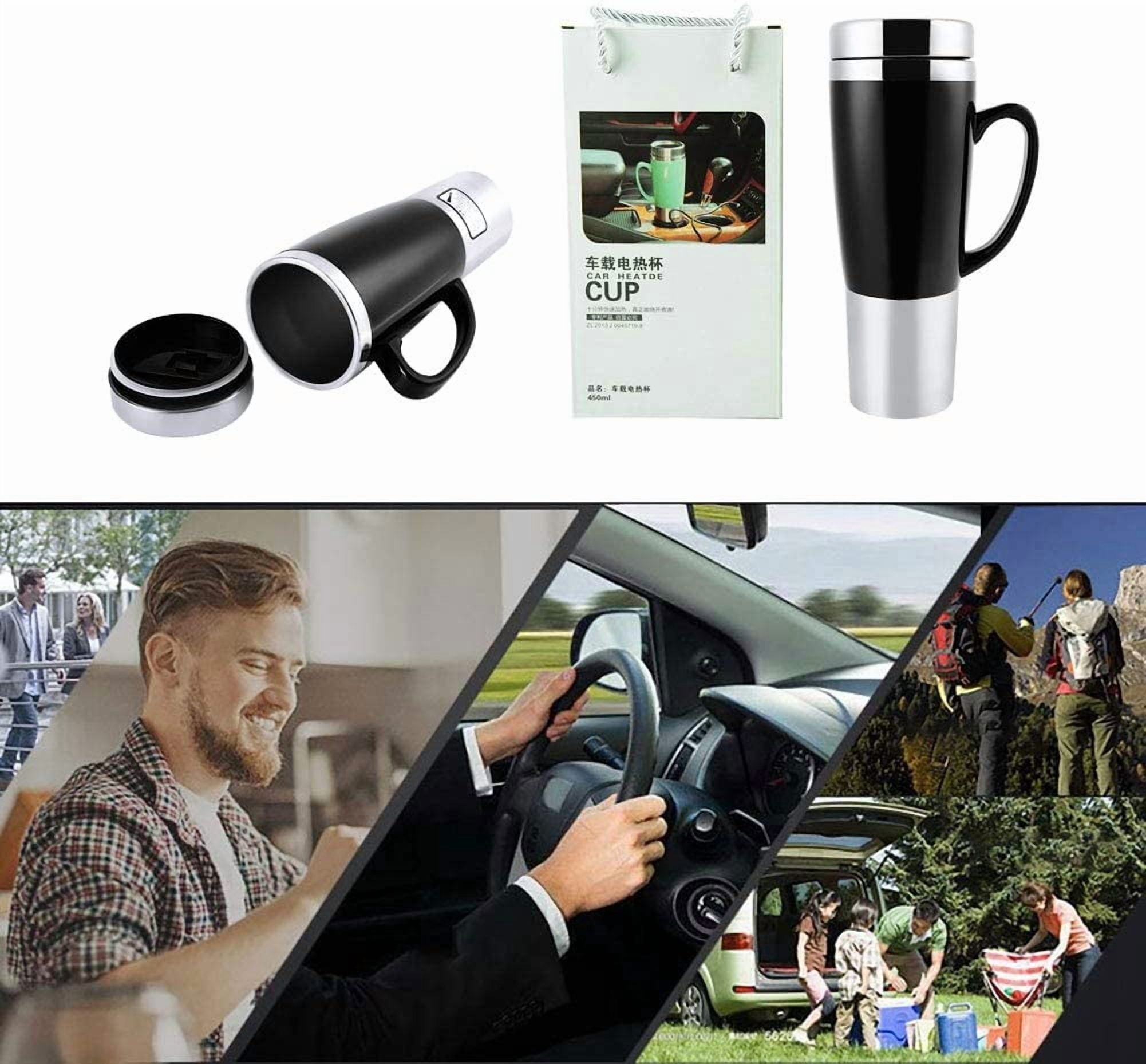 ABCISI 12V Car Kettle Boiler - 450ml Electric Water Insulated Car Mug - Travel Heating Cup Kettle - Car Heating Travel Cup for Hot Coffee/Milk/Tea(Black)